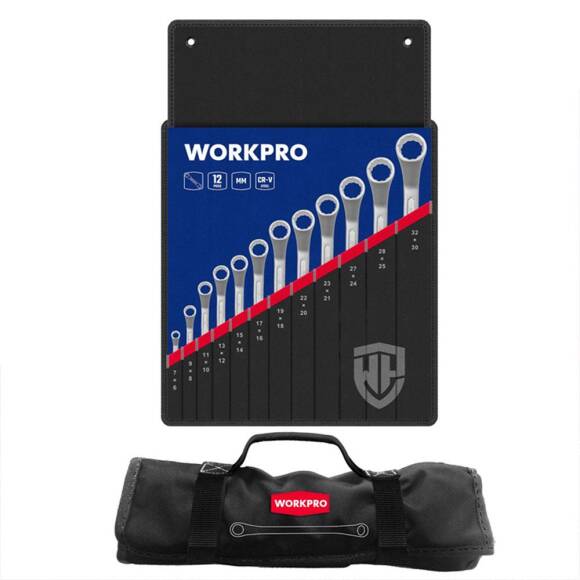 WORKPRO WP202510 6-32mm 12 Parça CR-V Profesyonel İki Ağızlı Yıldız Anahtar Takımı + Bez Taşıma Kılıfı - 5