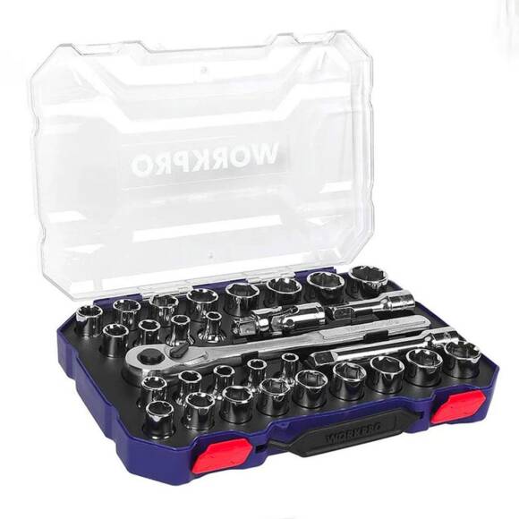 WORKPRO WP202525 30 Parça 1/2’’ CR-V Metrik/İnç Profesyonel Lokma Takımı - 1