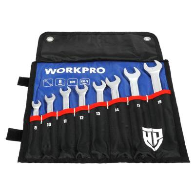 WORKPRO WP202575 8-19mm 8 Parça CR-V Profesyonel Kombine Anahtar Takımı + Bez Taşıma Kılıfı - Workpro