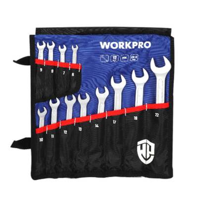 WORKPRO WP202576 6-22mm 12 Parça CR-V Profesyonel Kombine Anahtar Takımı + Bez Taşıma Kılıfı - Workpro