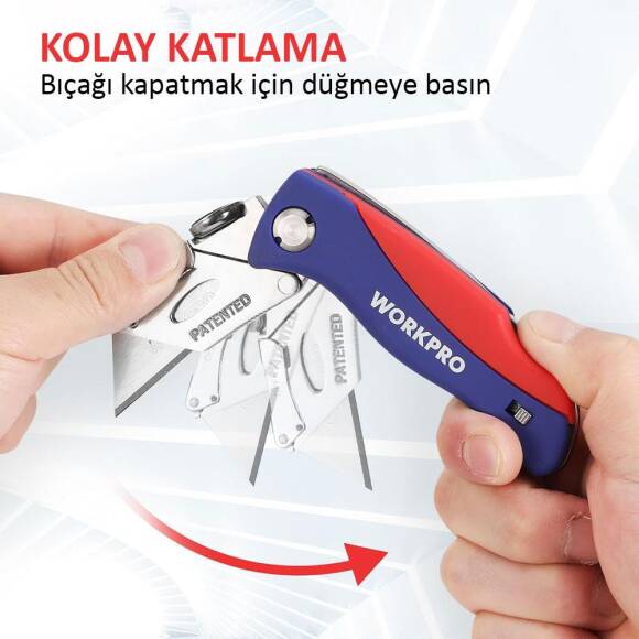 WORKPRO WP211006 Ağır Hizmet Paslanmaz Çelik Gövde Katlanır Rötuş Maket Bıçağı + 6 Adet Yedek Bıçak - 9