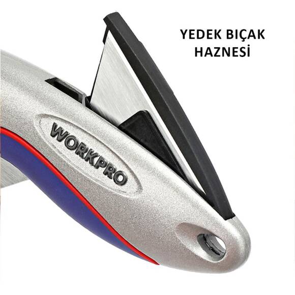 WORKPRO WP211013 Ağır Hizmet Alüminyum Gövde Açı Ayarlı Katlanır Rötuş Maket Bıçağı + 5 Adet Yedek Bıçak - 7