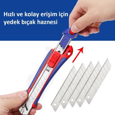 WORKPRO WP212011 18MM Ağır Hizmet Paslanmaz Çelik Kasa Yedek Kartuşlu Maket Bıçağı + 4 Adet Yedek Bıçak - 7