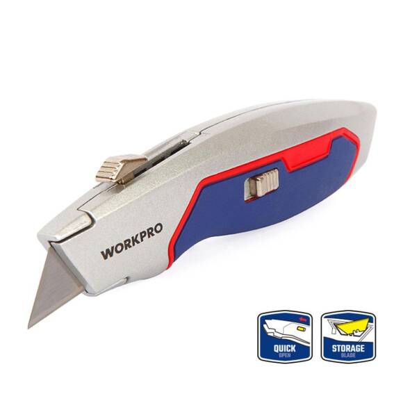 WORKPRO WP213011 Ağır Hizmet Alüminyum Gövde Geri Çekilebilir Rötuş Maket Bıçağı + 3 Adet Yedek Bıçak - 1