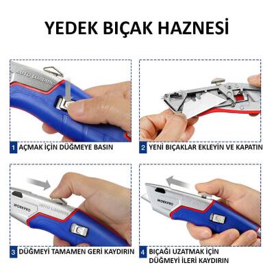 WORKPRO WP213012 Ağır Hizmet Alüminyum Gövde Geri Çekilebilir Rötuş Maket Bıçağı + 4 Adet Yedek Bıçak - 6