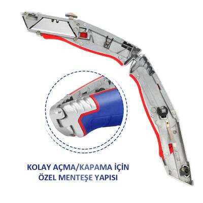 WORKPRO WP213012 Ağır Hizmet Alüminyum Gövde Geri Çekilebilir Rötuş Maket Bıçağı + 4 Adet Yedek Bıçak - 7