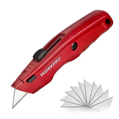 WORKPRO WP213017 Ağır Hizmet Alüminyum Gövde Geri Çekilebilir Rötuş Maket Bıçağı + 3 Adet Yedek Bıçak - Workpro