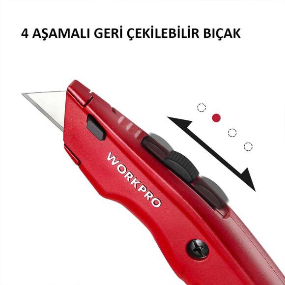 WORKPRO WP213017 Ağır Hizmet Alüminyum Gövde Geri Çekilebilir Rötuş Maket Bıçağı + 3 Adet Yedek Bıçak - 6