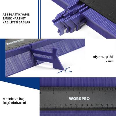 WORKPRO WP269001 250MM/10’’ Çok Fonksiyonlu Şekil Profil Kontur Ölçer - 7