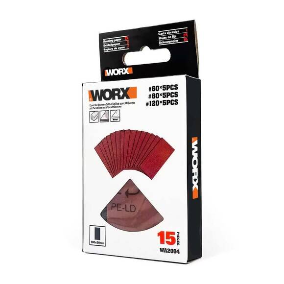 WORX WA2004 100x50mm 60, 80, 120 Kum, 15 Adet Cırtlı Universal Zımpara Kâğıdı Seti - 3