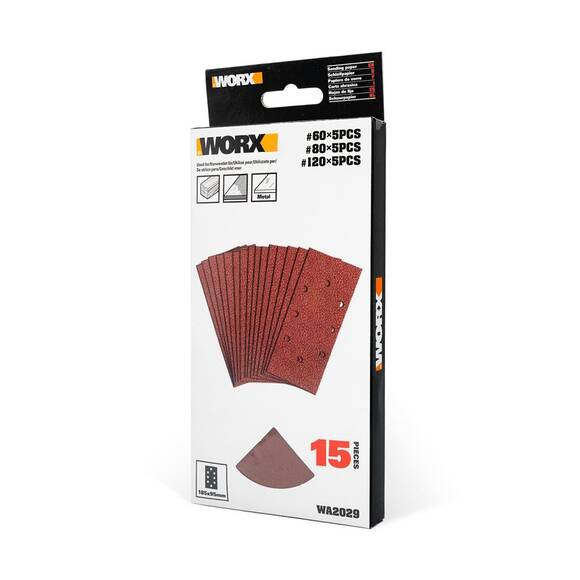 WORX WA2029 185x95mm 60, 80, 120 Kum, 15 Adet Cırtlı Universal Zımpara Kâğıdı Seti - 3