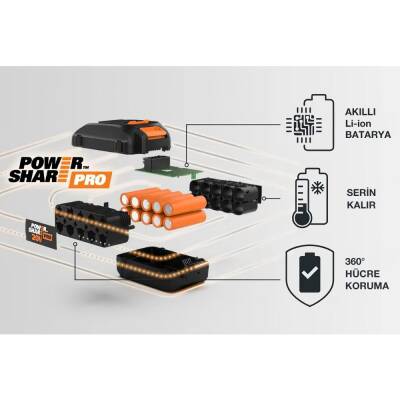 WORX WA3014 20Volt 4.0Ah. Li-ion PowerShare Pro Yedek Akü - 7