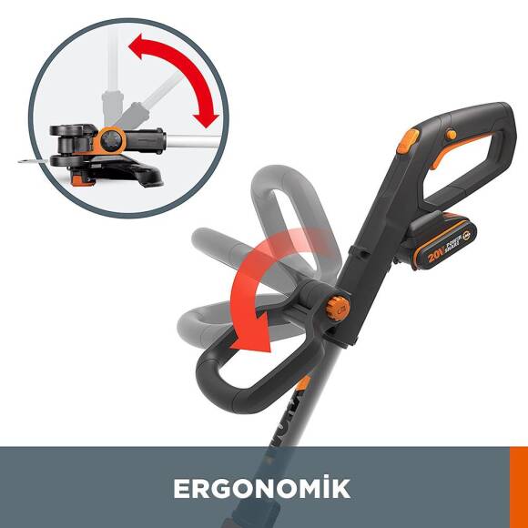 WORX WG163E.9 20Volt 30cm Profesyonel Teleskobik Misinalı Çim ve Kenar Kesme (Akü Dahil Değildir) - 10