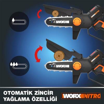 WORX WG325E 20Volt 2.0Ah Li-ion 12CM Profesyonel Şarjlı Kömürsüz Zincirli Testere - 3