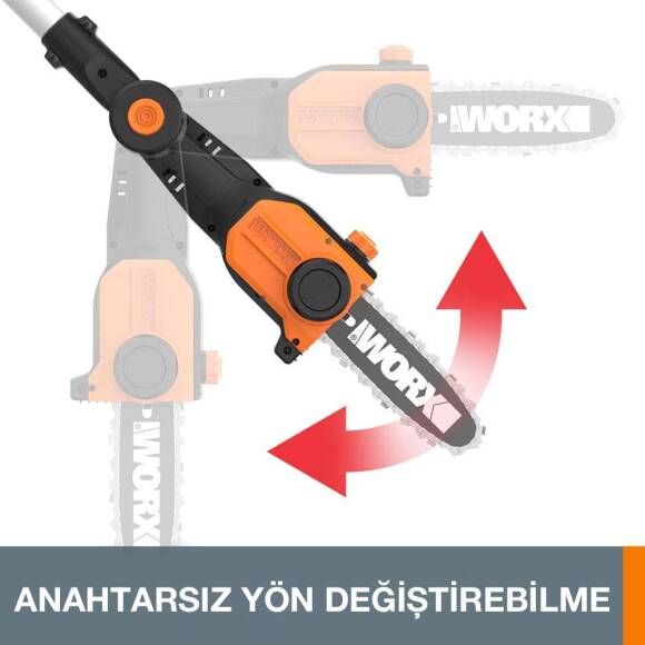 WORX WG349E 20Volt 2.0Ah Li-ion Tek Akülü 20CM Profesyonel Teleskobik Saplı Açı Ayarlı Zincirli Dal Budama - 9