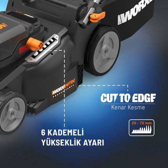 WORX WG737E 40Volt 4.0Ah. Li-ion 37CM Profesyonel Kömürsüz Şarjlı Çim Biçme - 6