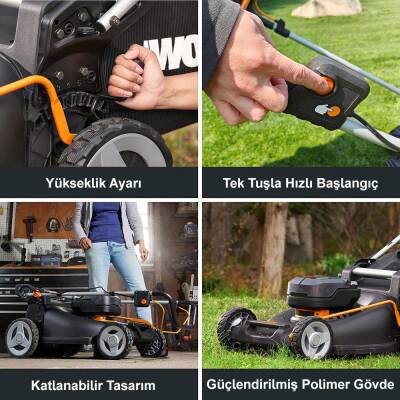 WORX WG748E 40Volt 4.0Ah. Li-ion 46CM Profesyonel Kömürsüz Şarjlı Çim Biçme - 9