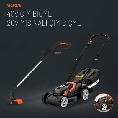 WORX WG927E 40Volt 2.0Ah. Li-ion 34cm Profesyonel Şarjlı Çim Biçme + WG157E.9 20Volt Misinalı Çim ve Kenar Kesme - Fırsat Ürünü (1)