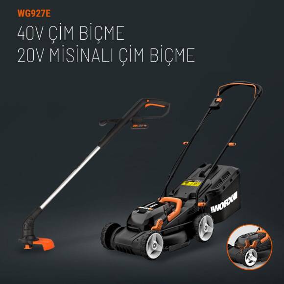 WORX WG927E 40Volt 2.0Ah. Li-ion 34cm Profesyonel Şarjlı Çim Biçme + WG157E.9 20Volt Misinalı Çim ve Kenar Kesme - 2