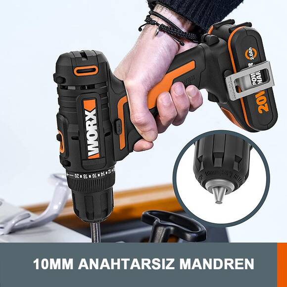 WORX WX100 20Volt/2.0Ah. Li-ion Tek Akülü Profesyonel Şarjlı Matkap - 10