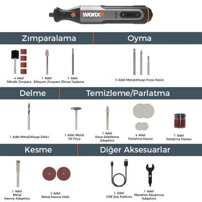 WORX WX106 8Volt Kalem Tipi Devir Ayarlı Profesyonel Gravür Makinesi + 21 Parça Aksesuar - 3