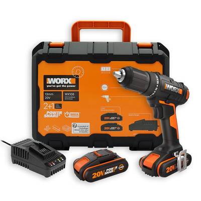 WORX WX108 20Volt/2.0Ah. Li-ion Çift Akülü Profesyonel Şarjlı Matkap - Fırsat Ürünü