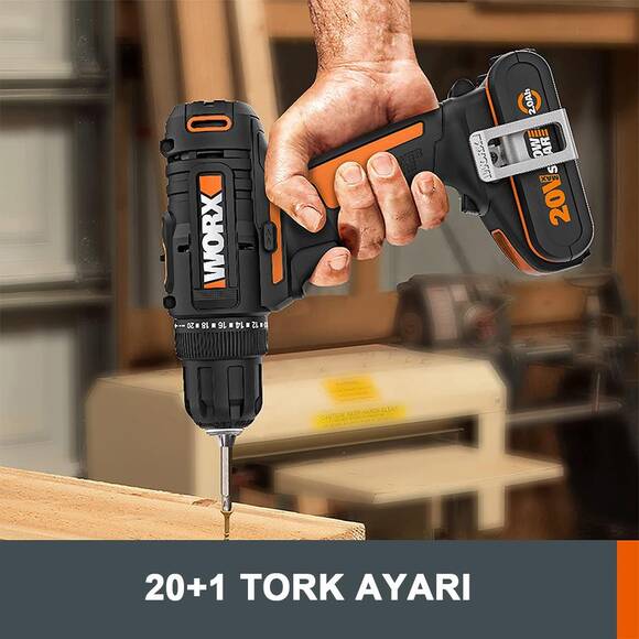 WORX WX108 20Volt/2.0Ah. Li-ion Çift Akülü Profesyonel Şarjlı Matkap - 6