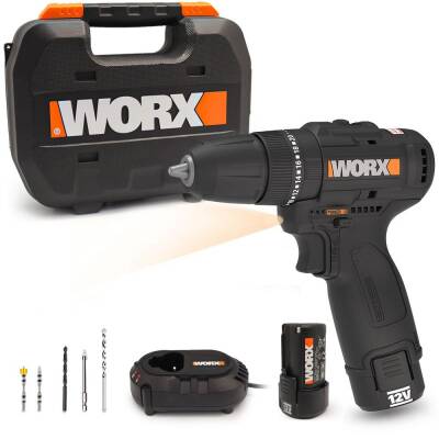 WORX WX121 12Volt/2.0Ah Li-ion Çift Akülü Kömürsüz Profesyonel Şarjlı Darbeli Matkap + 5 Parça Aksesuar - Worx