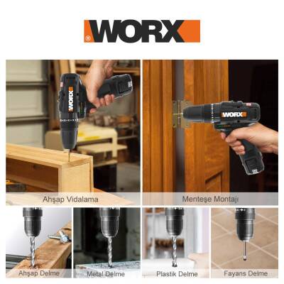 WORX WX121 12Volt/2.0Ah Li-ion Çift Akülü Kömürsüz Profesyonel Şarjlı Darbeli Matkap + 5 Parça Aksesuar - 4