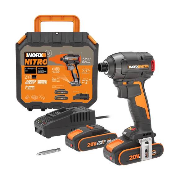 WORX WX265 20Volt 2.0Ah Li-ion Çift Akülü 200Nm Kömürsüz Profesyonel Şarjlı Darbeli Tornavida - 1