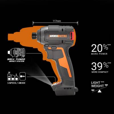 WORX WX265 20Volt 2.0Ah Li-ion Çift Akülü 200Nm Kömürsüz Profesyonel Şarjlı Darbeli Tornavida - 3