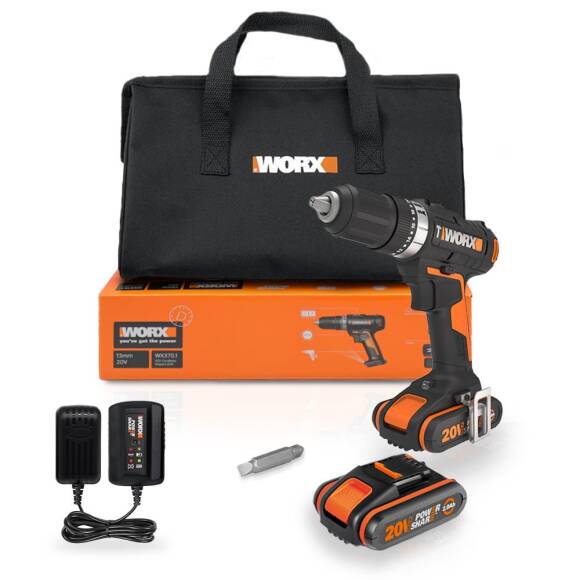 WORX WX370.1 20Volt/2.0Ah. Li-ion Çift Akülü Profesyonel Şarjlı Darbeli Matkap - 1