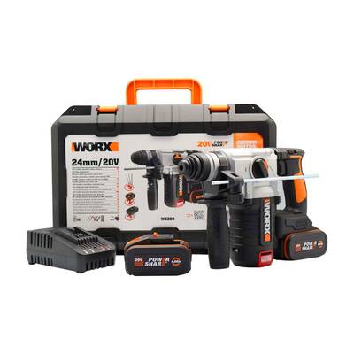 WORX WX380 20Volt 4.0Ah. 2.2J Li-ion Çift Akülü Şarjlı Profesyonel SDS-Plus Pnömatik Kırıcı/Delici - Fırsat Ürünü