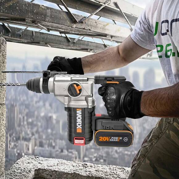 WORX WX380 20Volt 4.0Ah. 2.2J Li-ion Çift Akülü Şarjlı Profesyonel SDS-Plus Pnömatik Kırıcı/Delici - 5