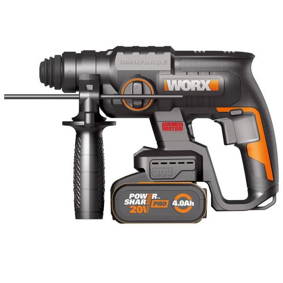 WORX WX381 20Volt 4.0Ah. 2J Li-ion Tek Akülü Profesyonel SDS-Plus Pnömatik Kırıcı/Delici + 3 Parça Delme Ucu - 2