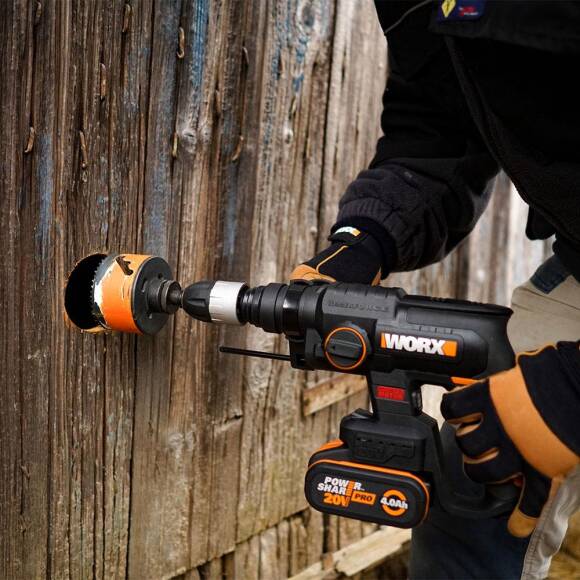 WORX WX381 20Volt 4.0Ah. 2J Li-ion Tek Akülü Profesyonel SDS-Plus Pnömatik Kırıcı/Delici + 3 Parça Delme Ucu - 6