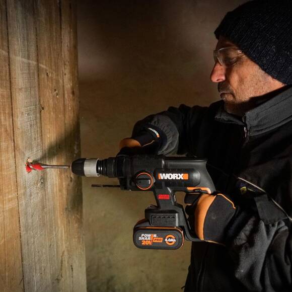 WORX WX381 20Volt 4.0Ah. 2J Li-ion Tek Akülü Profesyonel SDS-Plus Pnömatik Kırıcı/Delici + 3 Parça Delme Ucu - 10