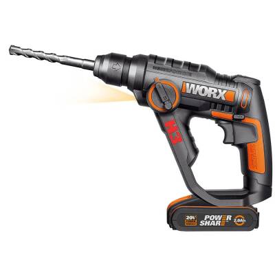 WORX WX390.1 20Volt 2.0Ah. Li-ion 1.2J Profesyonel SDS-Plus Pnömatik Çift Akülü Şarjlı Matkap + 8 Adet Uç + Mandren - Worx (1)