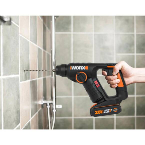 WORX WX394.3 20Volt 2.0Ah. Li-ion 1.5J Profesyonel SDS-Plus Pnömatik Şarjlı Matkap + 9 Adet Uç + Mandren - 8