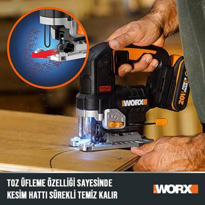 WORX WX542.9 20Volt Profesyonel Kömürsüz Dekupaj Testere (Akü Dahil Değildir) - 8