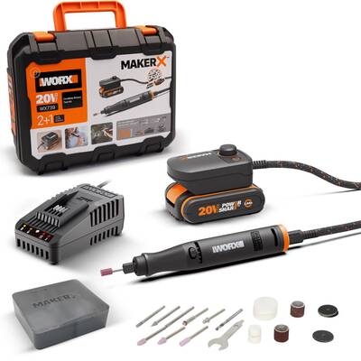 WORX WX739 MAKERX 20Volt 2.0Ah. Kömürsüz Profesyonel Kalem Tipi Devir Ayarlı Gravür Seti + 34 Parça aksesuar - Fırsat Ürünü