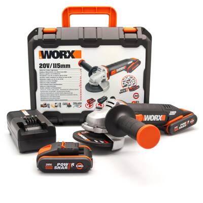 WORX WX800 20Volt 2.0 Ah. Li-ion Çift Akülü 115mm Profesyonel Şarjlı Avuç Taşlama - Worx