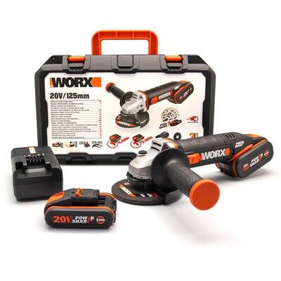 WORX WX803 20Volt 2.0/4.0 Ah. Li-ion Çift Akülü 125mm Profesyonel Şarjlı Avuç Taşlama - Fırsat Ürünü