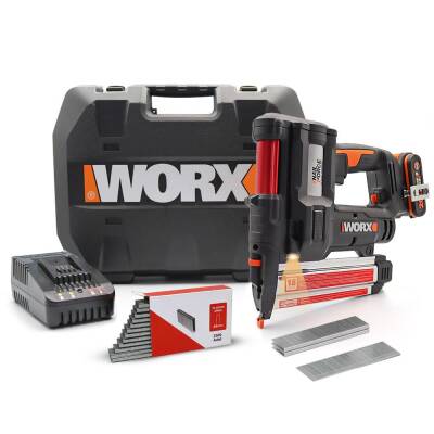 WORX WX840 20Volt/2.0Ah. Li-ion Şarjlı Profesyonel 16-40mm Zımba ve 15-50mm Çivi Çakma + 2900 Adet Yedek Zımba ve Çivi - Worx