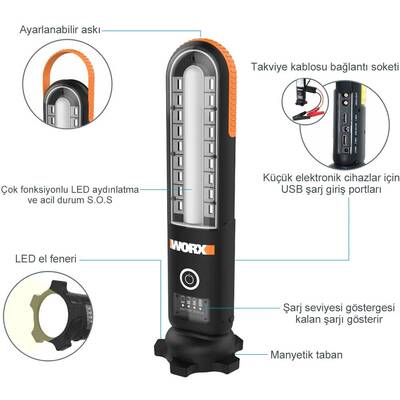 WORX WX852.1 12V 500Amp Lityum-Polymer Akü Takviye + Powerbank + Led Lamba - 9