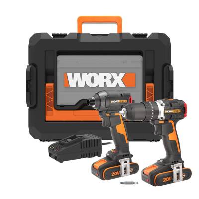 Worx WX925 20Volt/2.0Ah Li-ion Çift Akülü Kömürsüz Profesyonel Darbeli Matkap+WX265 Kömürsüz Darbeli Tornavida Kombo Set - Worx